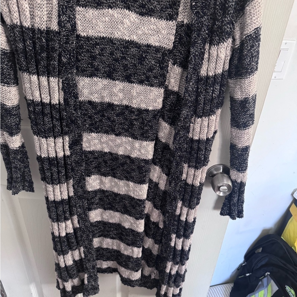 Free People Navy Blue Oatmeal Striped Free Spirit Open Front Duster Cardigan - Picture 4 of 10